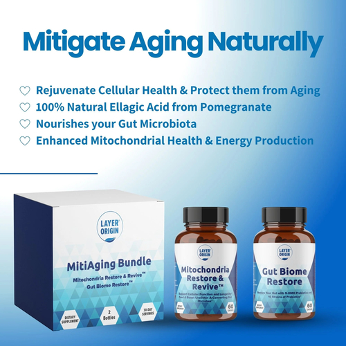 MitiAging Anti-Aging Bundle (2 Bottles) - Gut Biome Restore and Mitochondria Restore & Revive